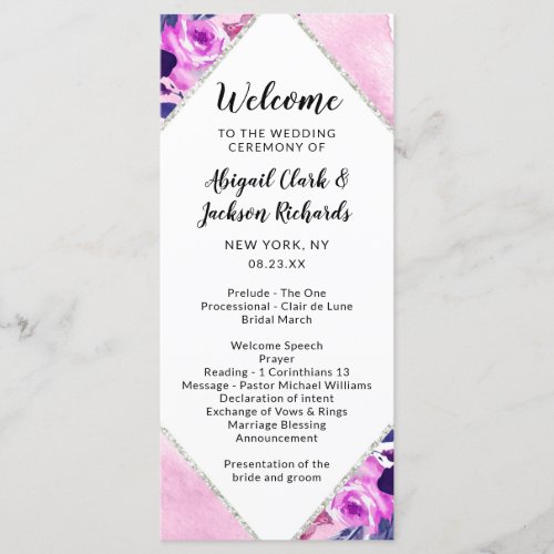 Enchanted Floral Purple Diamond Wedding Ceremony Program