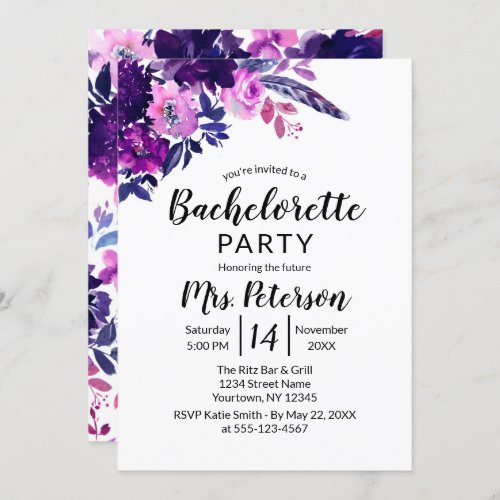 Enchanted Floral Purple Flower Bachelorette Party Invitation