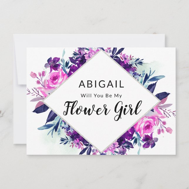 Enchanted Floral Purple Flower Girl Proposal Card (Front)