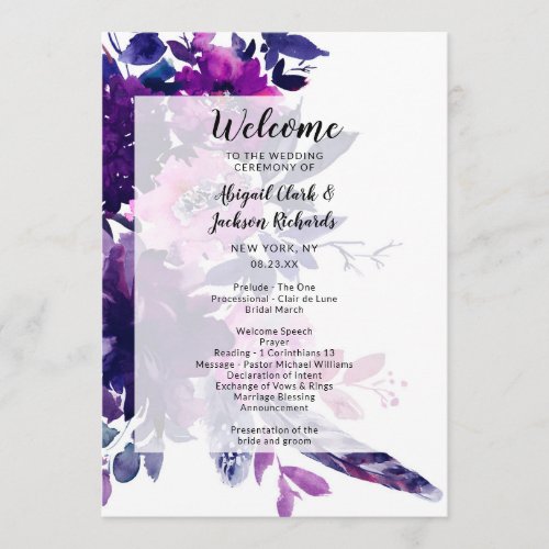 Enchanted Floral Purple Flowers Wedding Ceremony Program