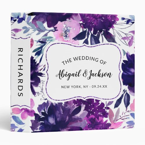 Enchanted Floral Purple Wedding Photo Album 3 Ring Binder