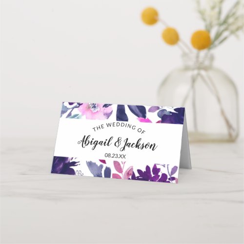 Enchanted Floral Purple Wedding Reception Table Place Card