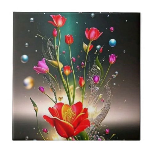 Enchanted Floral Sparkle Ceramic Tile