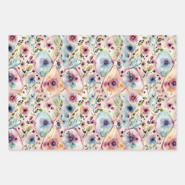 Enchanted Floral Trio Wrapping Paper Sheets (Front)
