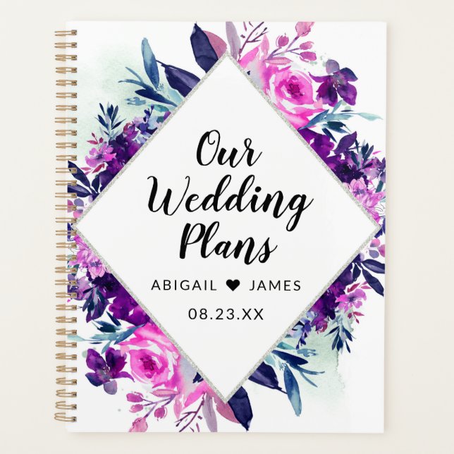 Enchanted Floral Violet Diamond Frame Wedding Planner (Front)