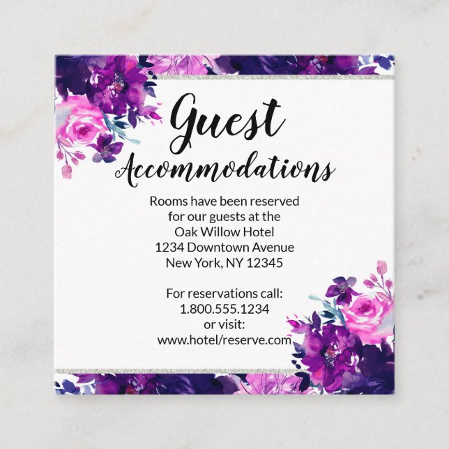 Enchanted Floral Violet Guest Accommodations Enclosure Card (Front)