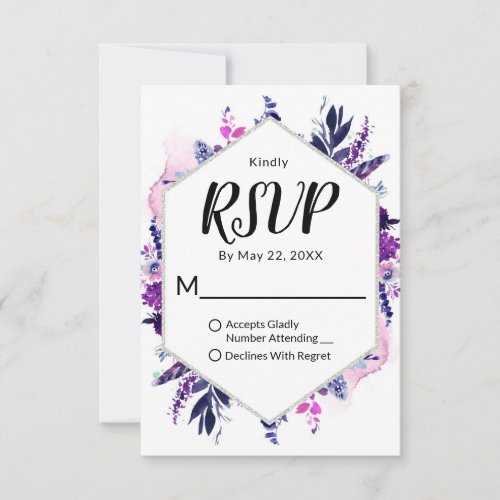 Enchanted Floral Violet Hexagon Framed Wedding RSVP Card