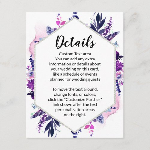 Enchanted Floral Violet Hexagon Wedding Details Enclosure Card