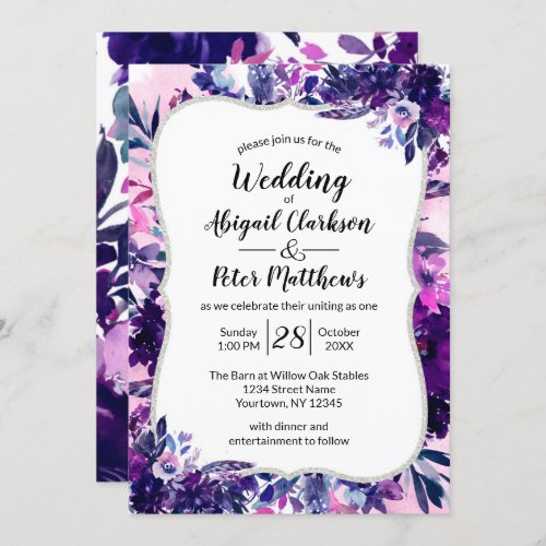 Enchanted Floral Violet Purple Watercolor Wedding Invitation