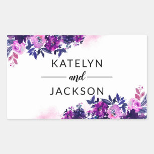 Enchanted Floral Violet Purple Wedding Monogram Rectangular Sticker