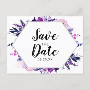 Enchanted Floral Violet Watercolor Save the Date Announcement Postcard