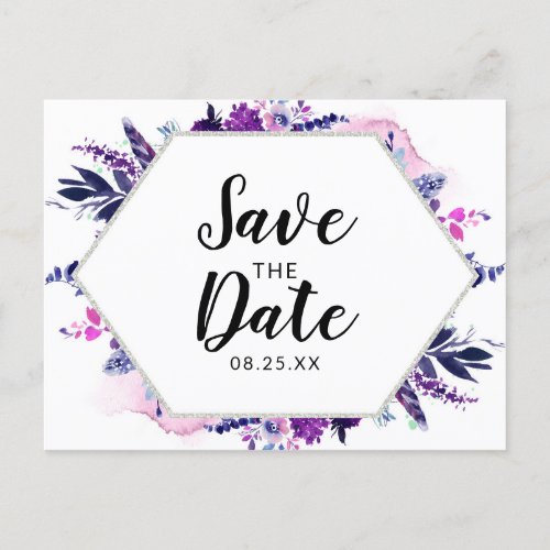 Enchanted Floral Violet Watercolor Save the Date Announcement Postcard