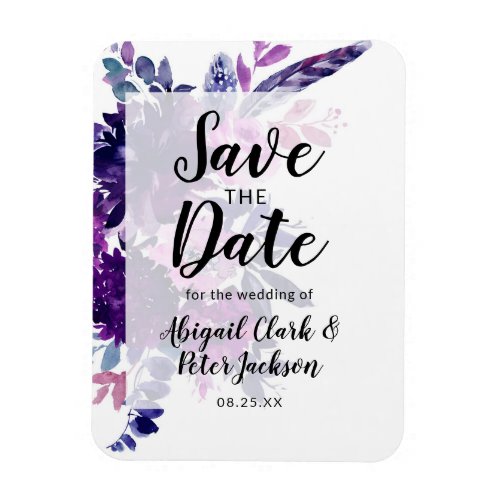 Enchanted Floral Violet Watercolor Save the Date Magnet