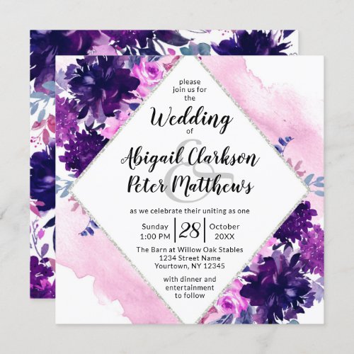 Enchanted Floral Violet Watercolor Wedding Square Invitation