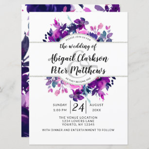 Enchanted Floral Violet Watercolor Wreath Wedding Invitation