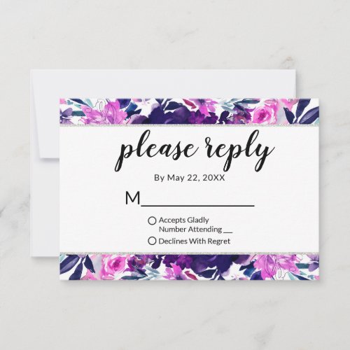 Enchanted Floral Violet Wedding Please Reply RSVP Card