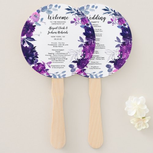 Enchanted Floral Wreath Wedding Ceremony Program Hand Fan