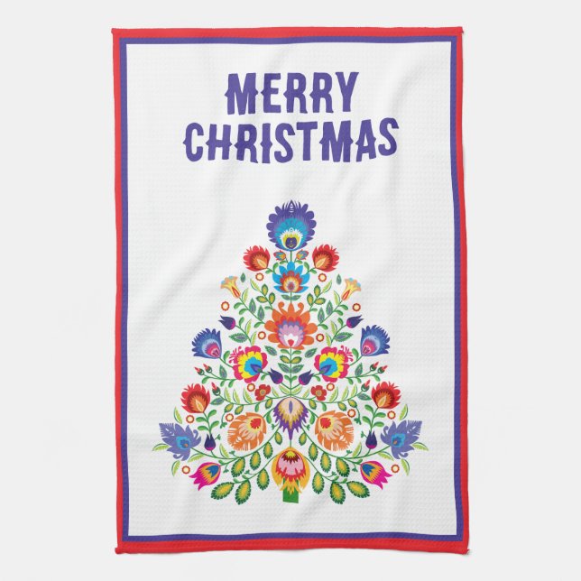 Enchanted Florals: A Yuletide Tapestry of Folklore Kitchen Towel (Vertical)