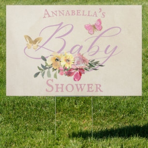 Enchanted Flowers and Butterflies Baby Shower Sign