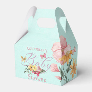 Enchanted Flowers and Butterflies Teal Baby Shower Favor Boxes