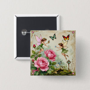 Enchanted Flroral Fairies Garden Button