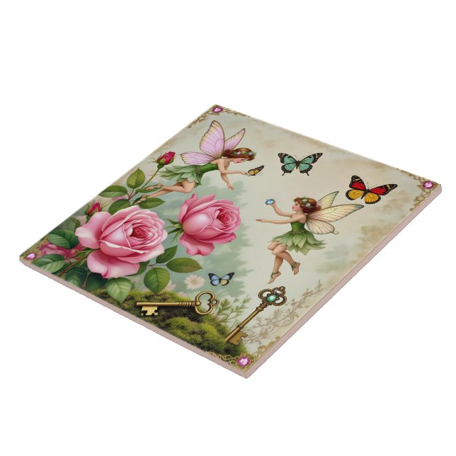 Enchanted Flroral Fairies Garden Ceramic Tile (Side)
