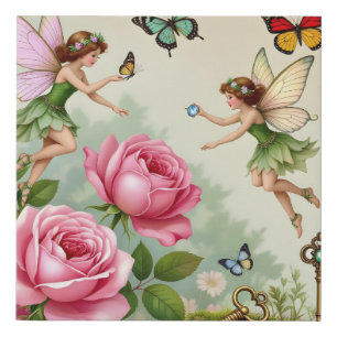 Enchanted Flroral Fairies Garden Faux Canvas Print