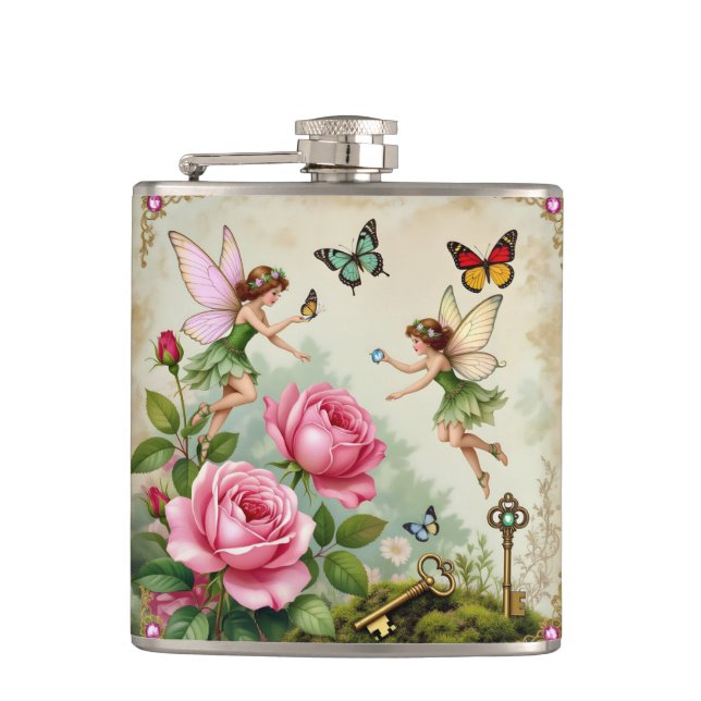 Enchanted Flroral Fairies Garden Flask (Front)