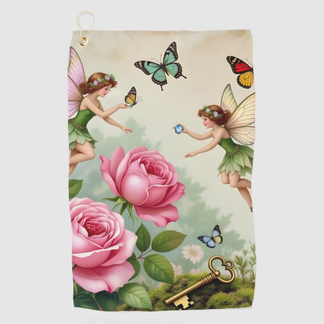 Enchanted Flroral Fairies Garden Golf Towel (Front)