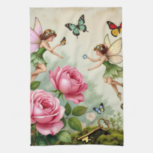 Enchanted Flroral Fairies Garden Kitchen Towel
