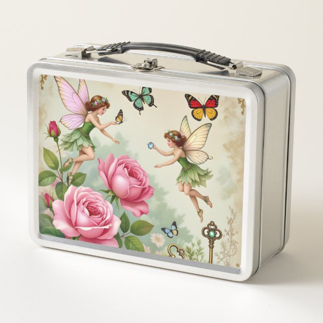 Enchanted Flroral Fairies Garden Metal Lunch Box (Front)