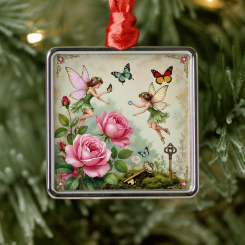 Enchanted Flroral Fairies Garden Metal Ornament
