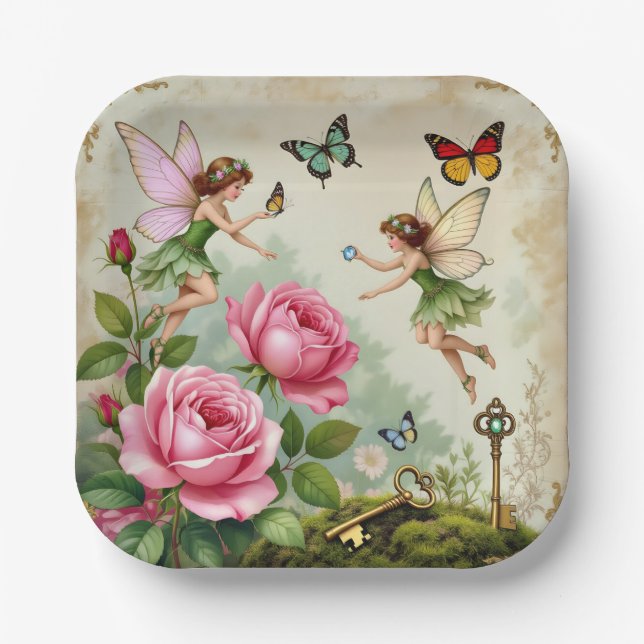 Enchanted Flroral Fairies Garden Paper Plates (Front)