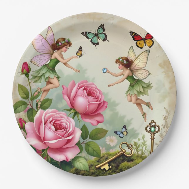 Enchanted Flroral Fairies Garden Paper Plates (Front)