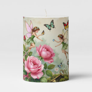 Enchanted Flroral Fairies Garden Pillar Candle