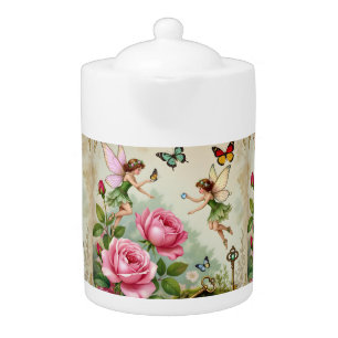 Enchanted Flroral Fairies Garden Teapot