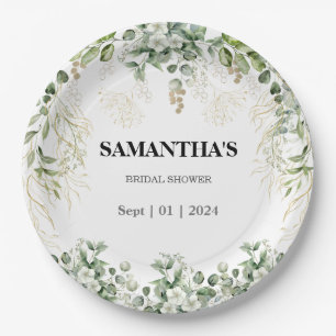 Enchanted Foliage Gold & Green Bridal Shower Paper Plates
