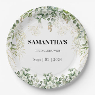 Enchanted Foliage Gold & Green Bridal Shower Paper Plates