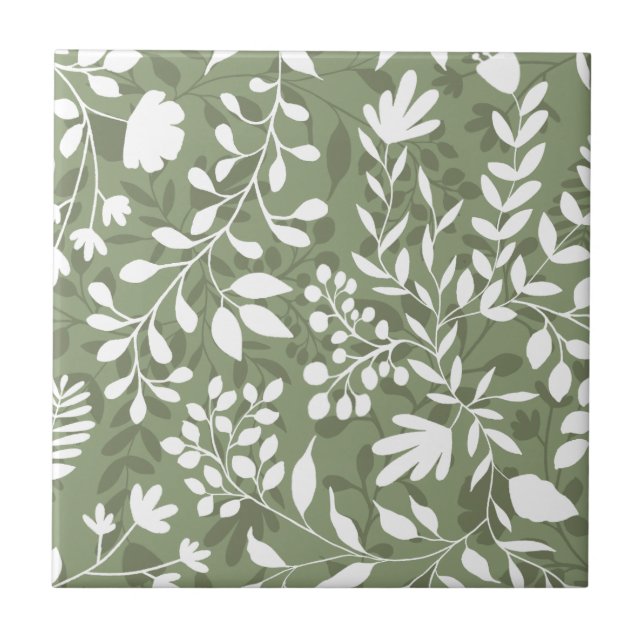 Enchanted Foliage Pretty Floral Garden HD Pattern Ceramic Tile (Front)