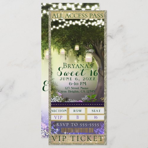 Enchanted Forest Access VIP Sweet 16 Party Ticket Invitation