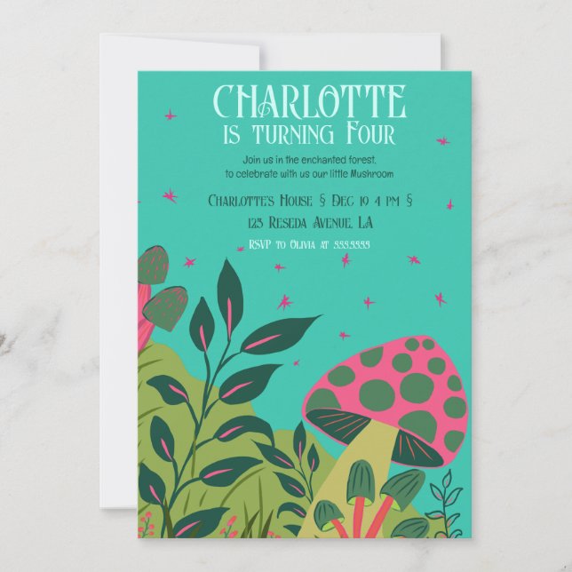 Enchanted Forest and Mushrooms Fairytale Garden Invitation (Front)