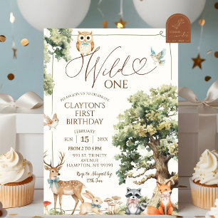 Enchanted Forest Animal Wild One Birthday Invitation