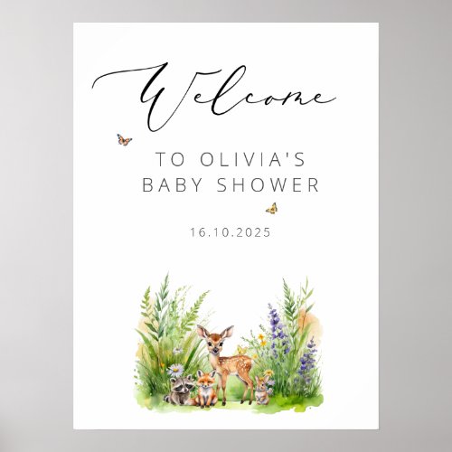 Enchanted Forest Animals Baby Shower Welcome Poster