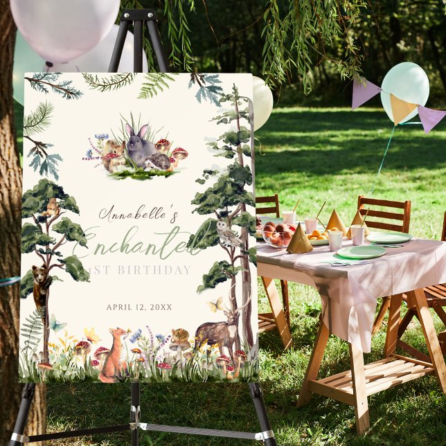 Enchanted Forest Animals Cream Birthday Welcome Foam Board (Enchanted Forest Woodland Animals Kid's Birthday Welcome Sign Foam Board)