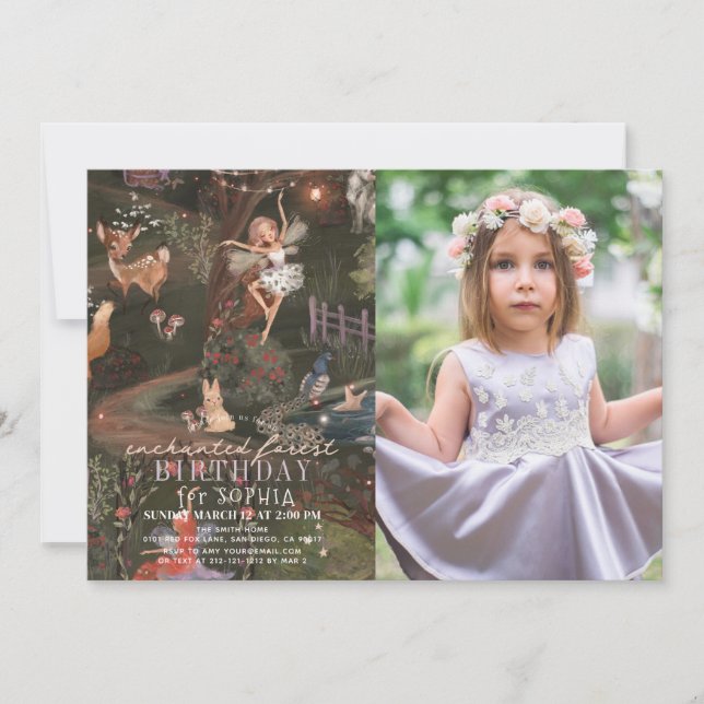 Enchanted Forest Animals Fairies Birthday Photo Invitation (Front)