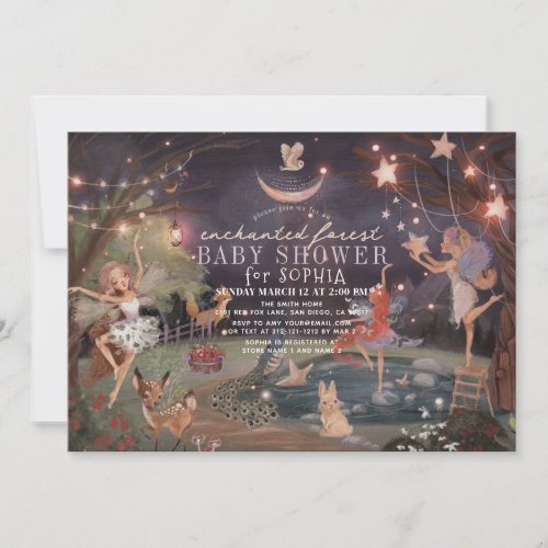 Enchanted Forest Animals Fairies Girl Baby Shower Invitation
