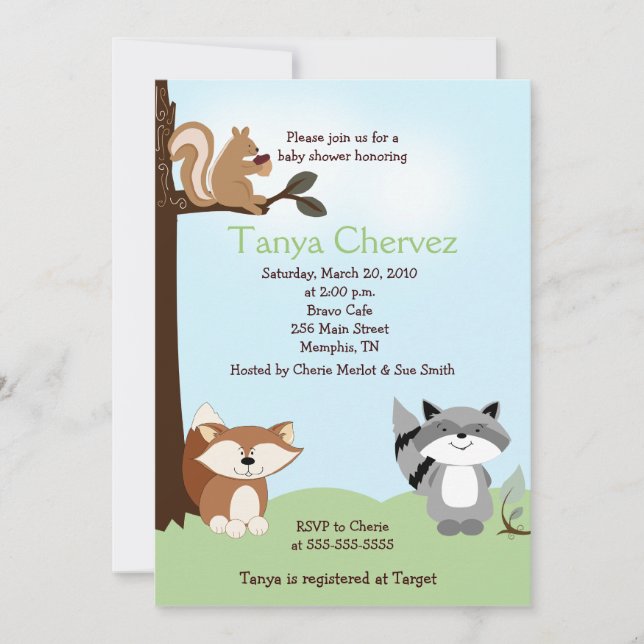 Enchanted Forest Animals Woodland Baby Shower 5x7 Invitation (Front)