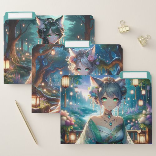 Enchanted Forest Anime Catgirl File Folder