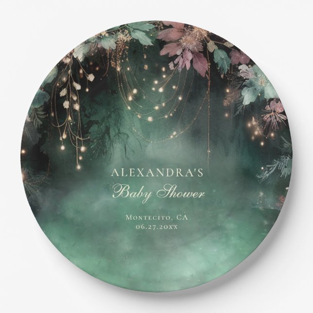 Enchanted Forest Arch Baby Shower Welcome Sign Paper Plates (Front)