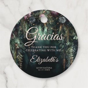 Enchanted Forest Arch Fairy Tale Green Quinceanera Favor Tags